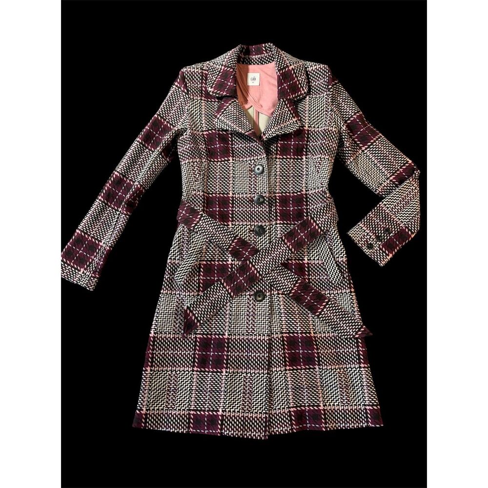 cAbi Sovereign Plaid Trench Coat Jacket Belted Sz XS Classic Boho Streetwear